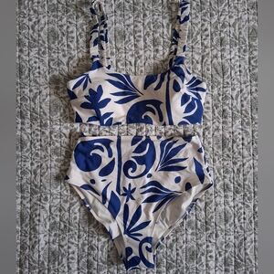 H&M White & Blue Pattern Bikini Set